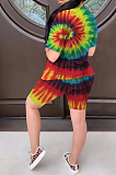 Green Casual Polyester Mouth Graphic Short Sleeve Round Neck Tee Top Shorts Sets W8280