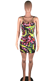 Yellow Pink Casual Polyester Tie Dye Sleeveless Slip Dress BS1202