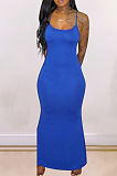 Blue Casual Polyester Sleeveless Round Neck Long Dress YMT6152