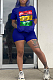 Royal Blue Casual Polyester Short Sleeve Round Neck Tee Top Shorts Sets YMT6155