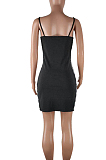 Black Sexy Polyester Gingham Sleeveless Cold Shoulder Zipper Front Slip Dress QQ5187