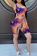 Purple Sexy Polyester Tie Dye Sleeveless Round Neck Tank Top Shorts Sets YMT6153