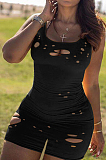 Black Sexy Polyester Sleeveless Round Neck Ripped Tank Jumpsuit BN9243