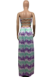 Green Casual Polyester Tie Dye Sleeveless Backless Tube Dress BS1201
