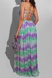 Green Casual Polyester Tie Dye Sleeveless Backless Tube Dress BS1201