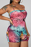 Pink Casual Polyester Tie Dye Sleeveless Backless Knotted Strap Cami Jumpsuit BS1197