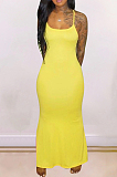 Yellow Casual Polyester Sleeveless Round Neck Long Dress YMT6152