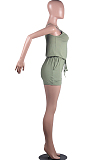 Green Casual Polyester Sleeveless Round Neck Knotted Strap Cami Jumpsuit LML114