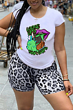 Light Green Casual Polyester Mouth Graphic Short Sleeve Round Neck Tee Top Shorts Sets YMT6154