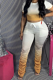 Yellow Casual Short Sleeve Round Neck Ruffle Tee Top Long Pants Sets QZ3302