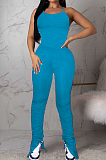 Light Blue Sexy Polyester Short Sleeve Round Neck Spaghetti Strap  Open Back Ruffle Cami Jumpsuit MN8303