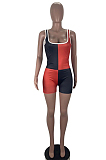 Black Red Casual Polyester Sleeveless Spliced Tank Jumpsuit CY1239