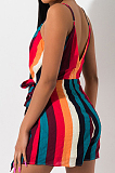 Multi Casual Striped Sleeveless V Neck Knot Side Cami Jumpsuit YLY2313