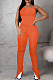 Orange Sexy Polyester Short Sleeve Round Neck Spaghetti Strap  Open Back Ruffle Cami Jumpsuit MN8303