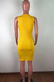 Yellow Casual Sleeveless Round Neck Hollow Out Tank Dress QZ6089