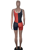 Blue Red Casual Polyester Sleeveless Spliced Tank Jumpsuit CY1239