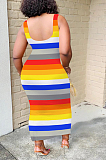 Colorful Casual Polyester Striped Sleeveless Backless Split Hem Tank Dress YY5186