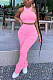 Pink Casual Sleeveless Round Neck Shirred Detail Tank Top Long Pants Sets CM761