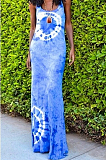 Blue Casual Polyester Sleeveless Strappy Long Dress BN9804