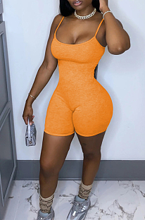 Orange Sexy Polyester Sleeveless Spaghetti Strap  Open Back Cami Jumpsuit SDD9283