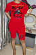 Red Casual Letter Short Sleeve Round Neck Tee Top Shorts Sets OEP6178