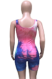Blue Casual Polyester Tie Dye Sleeveless Round Neck Tank Jumpsuit BN9245