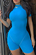 Blue Casual Polyester Short Sleeve Zip Back Bodycon Jumpsuit BN9244