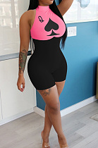 Pink Casual Polyester Sleeveless Round Neck Bodycon Jumpsuit NK142