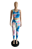 Casual Polyester Tie Dye Sleeveless Round Neck Tank Top Long Pants Sets YM8015