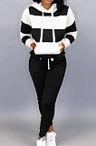 Pink Casual Polyester Striped Long Sleeve Waist Tie Hoodie Long Pants Sets OMY5172