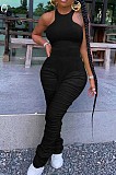 Black Casual Polyester Sleeveless Round Neck Ruffle Bodycon Jumpsuit R6304