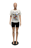 Black Casual Short Sleeve Round Neck Tee Top Shorts Sets YLY688