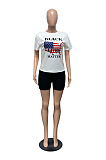 Black Casual Map Graphic Short Sleeve Round Neck Tee Top Shorts Sets YLY674