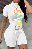 Black Casual Polyester Letter Short Sleeve Bodycon Jumpsuit R6302