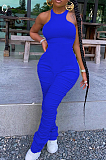Black Casual Polyester Sleeveless Round Neck Ruffle Bodycon Jumpsuit R6304