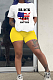 Yellow Casual Map Graphic Short Sleeve Round Neck Tee Top Shorts Sets YLY674