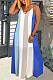 Blue Casual Polyester Striped Sleeveless V Neck Slip Dress HY5160