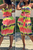 Sexy Polyester Sleeveless Square Neck Tie Front Tank Top Midi Skirt Sets SH7190