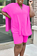 Rose Red Casual Polyester Batwing Sleeve V Neck Tee Jag Top Shorts Sets MR2047