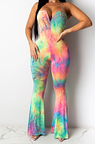 Pink Sexy Polyester Tie Dye Sleeveless Tube Jumpsuit CY1231
