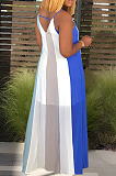 Blue Casual Polyester Striped Sleeveless V Neck Slip Dress HY5160