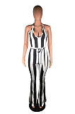 Apricot Casual Striped Sleeveless Halterneck Bodycon Jumpsuit BS1205
