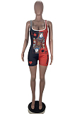 Black Red Casual Polyester Sleeveless Bodycon Jumpsuit CY1241