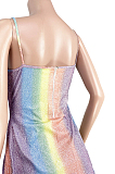 Multicolor Sexy Polyester Sleeveless Flicker Shirred Detail Slip Dress GL6277
