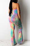 Pink Sexy Polyester Tie Dye Sleeveless Tube Jumpsuit CY1231