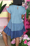 Pink Casual Polyester Short Sleeve Round Neck Spliced Ruffle A Line Dress GL6278