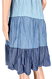 Blue Casual Polyester Short Sleeve Round Neck Spliced Ruffle A Line Dress GL6278