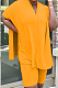 Orange Casual Polyester Batwing Sleeve V Neck Tee Jag Top Shorts Sets MR2047