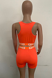 Orange Casual Polyester Letter Sleeveless Tank Top Shorts Sets LD8728