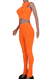 WHOLESALE | Orange Sporty Polyester Striped Sleeveless Crop Top High Waist Long Pants Sets MDF5146